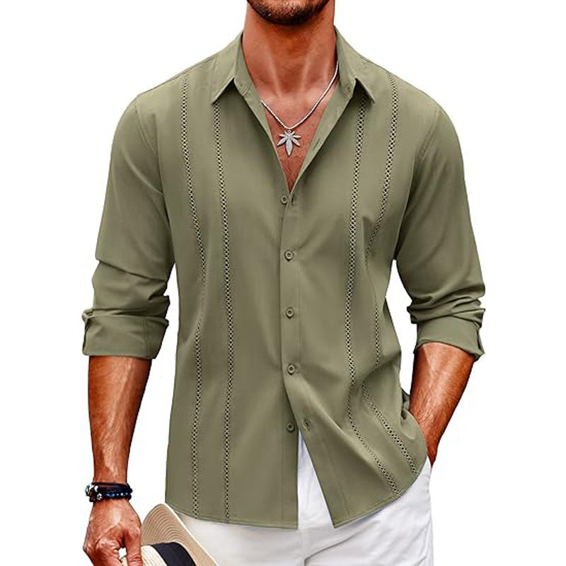 Men's Shirt with Long Sleeves – Slim Fit – Cotton Blend – Digital Print – Front Buttoning