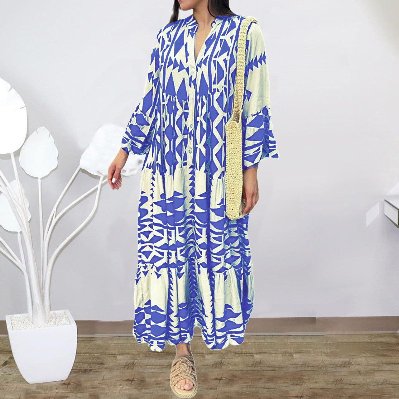 Dress for Women – Maxi Dress – Loose Fit – Cotton – Buttons – Bohemian Pattern