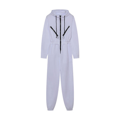 Women's jumpsuit – cotton blend – relaxed fit – hood – front zipper