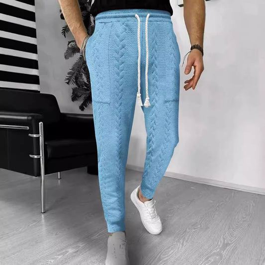 Men's Trousers Joggers – Relaxed Fit – Textured Knit – Drawstring – Pockets