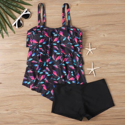 Women's Tankini Set – Relaxed Fit – Ruffle Top – Adjustable Straps – Swim Shorts