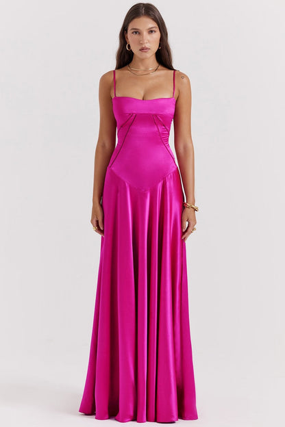 Dress for Women – Satin Finish – Slim Fit – Spaghetti Straps – Midi Length