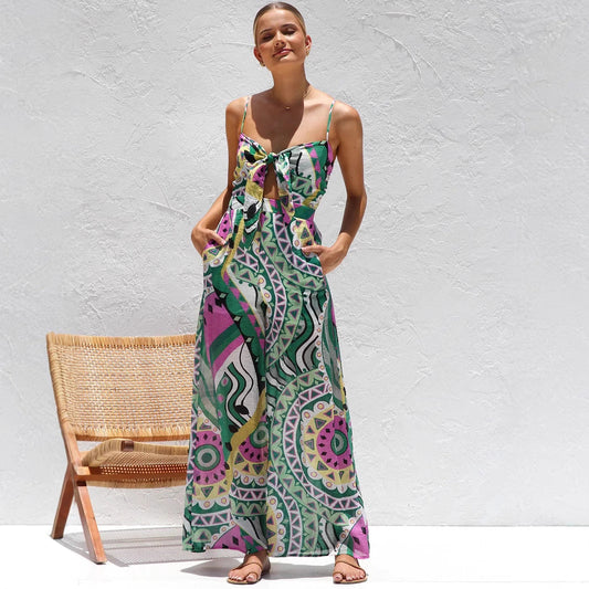 Women's Jumpsuit – Wide Leg – Spaghetti Straps – Front Tie – Light and Airy Fit