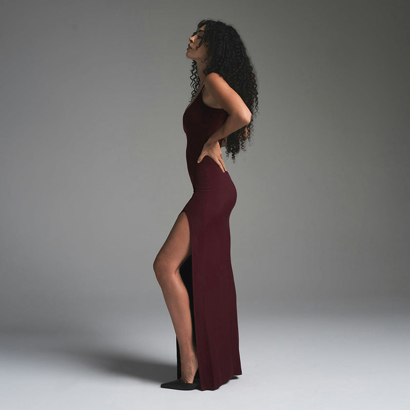 Dress for Women – Maxi Length – Tight Fit – Open Back – High Slit