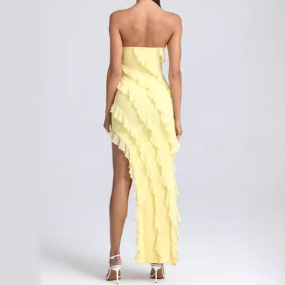 Dress for Women – Strapless – Slim Fit – Ruffle Details – Asymmetric Hem