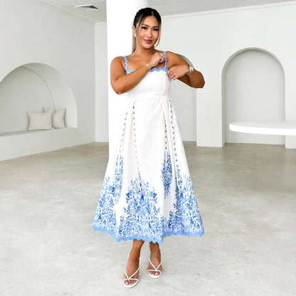 Women's Midi Dress – Sleeveless – Flattering Cut – Breathable Cotton – Bow at the Back