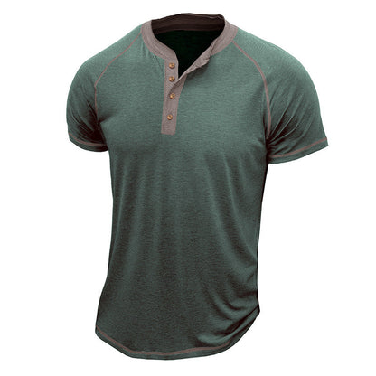 Men's Henley Shirt – Cotton Blend – Regular Fit – Short Sleeves – Contrast Details
