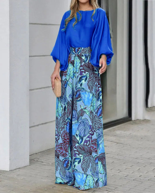 Women's Set – Wide Pants – Batwing Sleeve Blouse – Light and Breathable Fabric