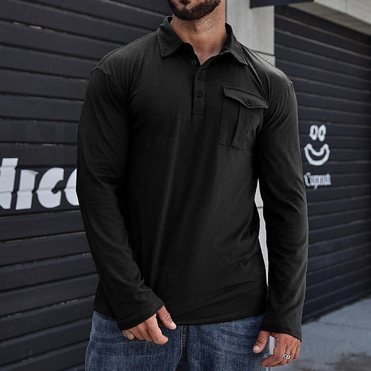 Men's Henley Polo Shirt – Cotton – Regular Fit – Long Sleeves – Chest Pocket