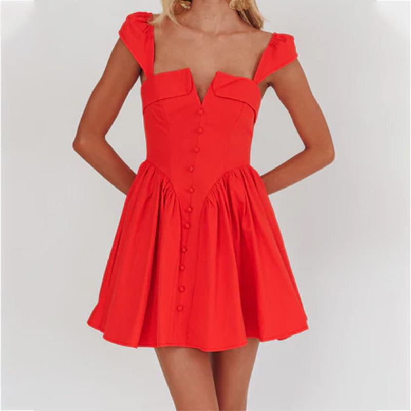 Dress for Women – Sleeveless – Fitted Bodice – Pleated A-line Skirt – Short Length