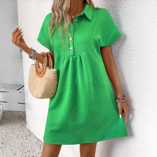 Dress for Women – Polo Collar – Relaxed Fit – Textured Fabric – Short Sleeves