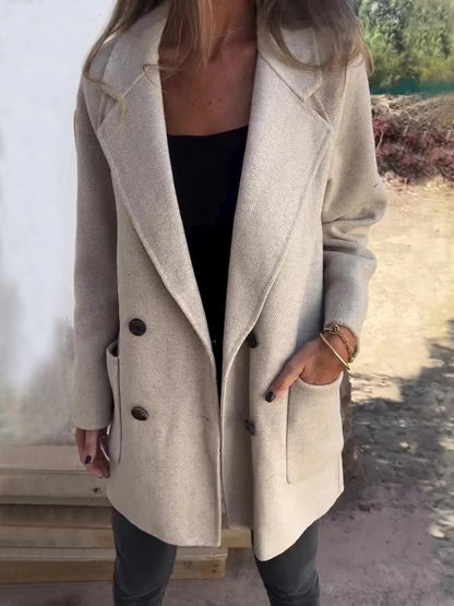 Women's Coat – Tailored Fit – Wool Blend – Double-Breasted – Notch Lapel