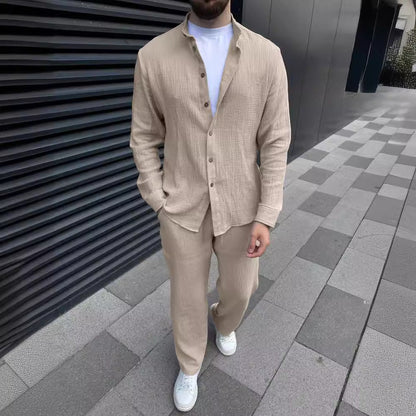 Men's Set – Linen Shirt and Pants – Relaxed Fit – Simple Style