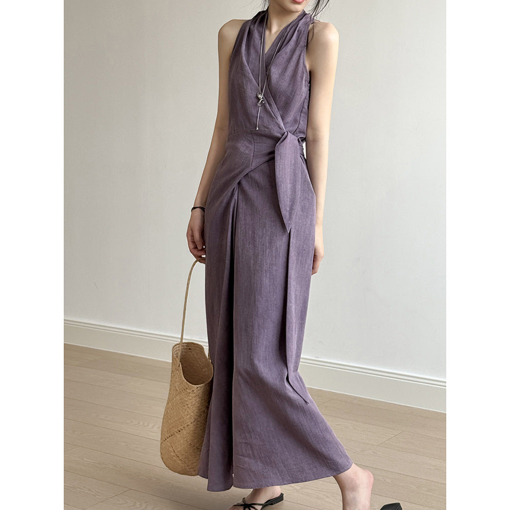 Dress for Women – Halterneck – Slim Fit – V-Neck – Knee-Length with Waistband
