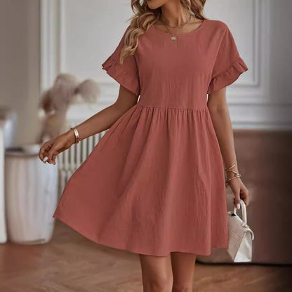 Dress for Women – Cotton Linen Blend – Loose Fit – Ruffle Sleeves – Knee-Length Casual