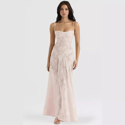 Dress for Women – Chiffon – Slim Fit – Spaghetti Straps – Embroidered Evening Dress