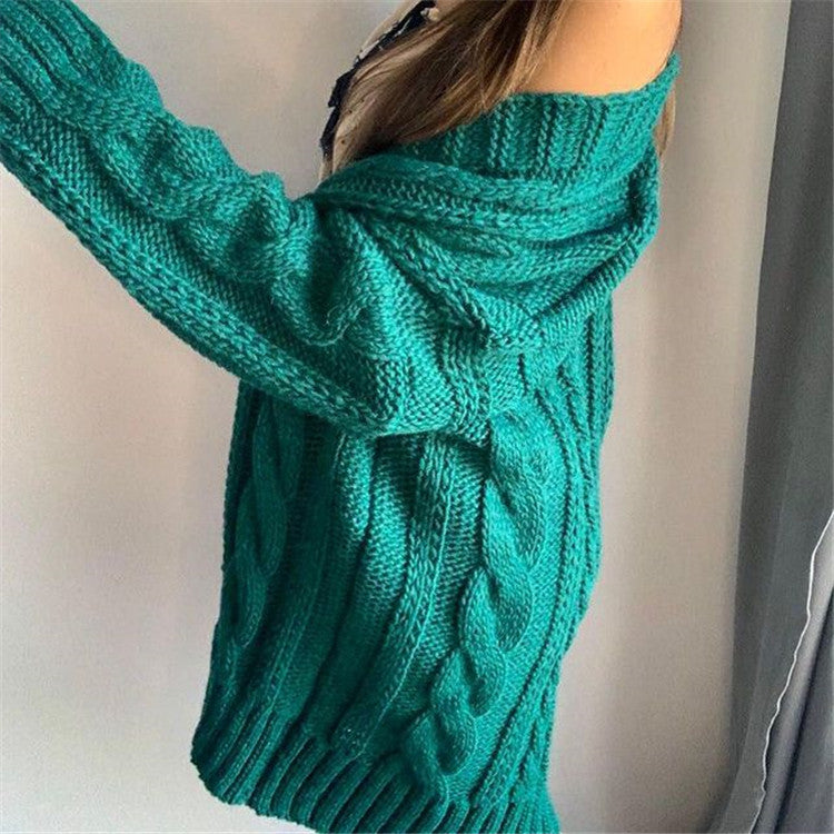 Women's Sweater – Wool Blend – Oversized Fit – Cable Knit – V-Neck – Long Sleeves