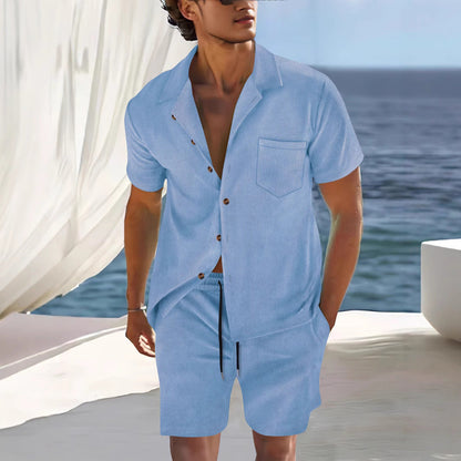 Men's Set with Shirt and Shorts – Relaxed Fit – Cuban Collar – Lightweight Breathable Fabric