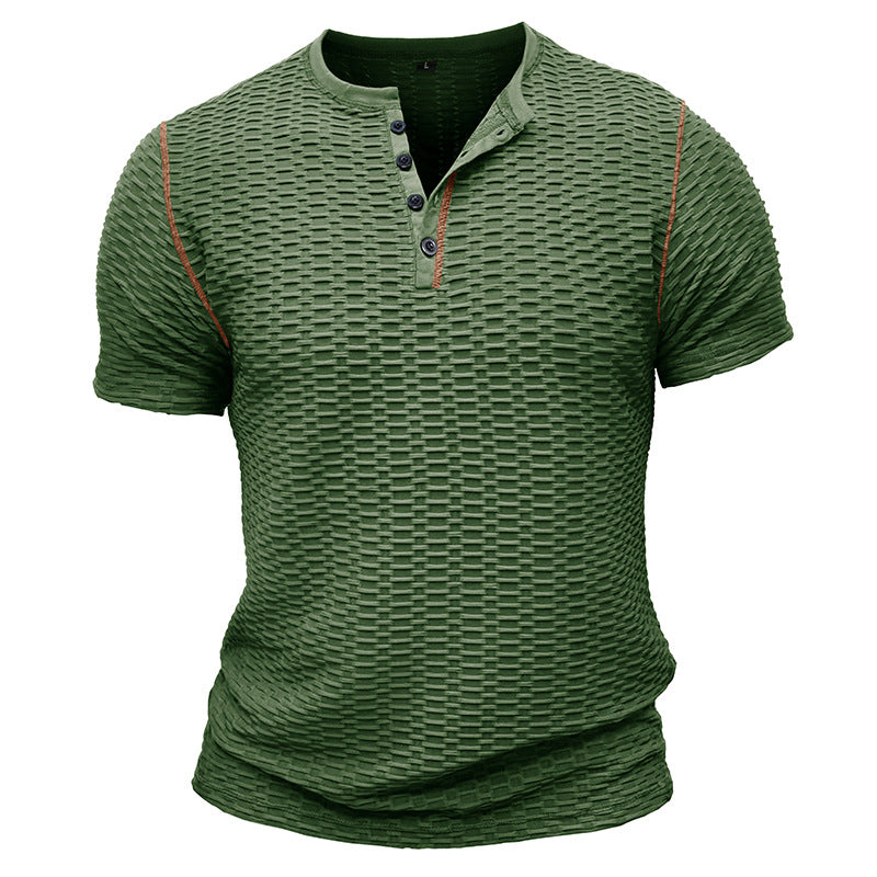 Men's Shirt Henley – Slim Fit – Textured Fabric – Short Sleeves – Relaxed Style