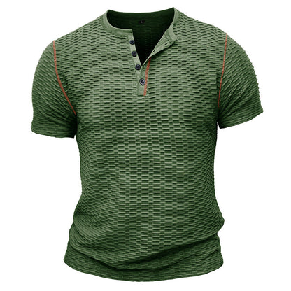 Men's Shirt Henley – Slim Fit – Textured Fabric – Short Sleeves – Relaxed Style