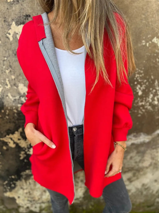 Women's Hoodie – Relaxed Fit – Cotton Blend – Zipper and Pockets
