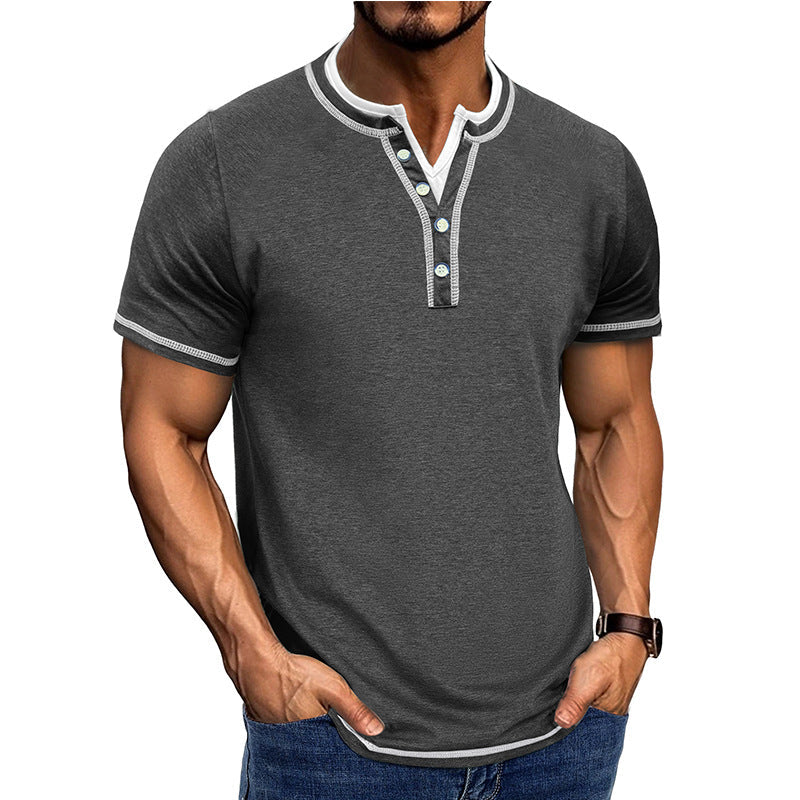 Men's Shirt Henley – Regular Fit – Breathable Cotton Feel – Short Sleeves