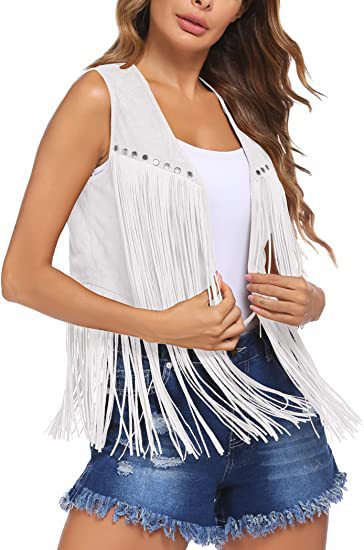 Women's Vest – Relaxed Fit – Soft Luxurious Fabric – Midi Length with Fringes