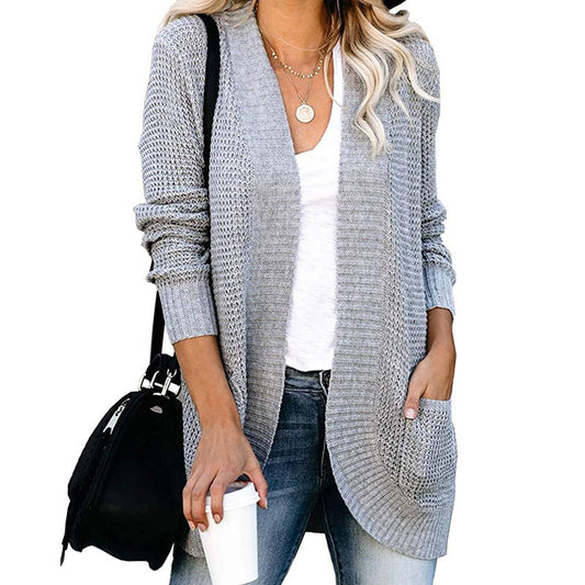 Women's Cardigan – Relaxed Fit – Open Knit – V-Neck – With Pockets