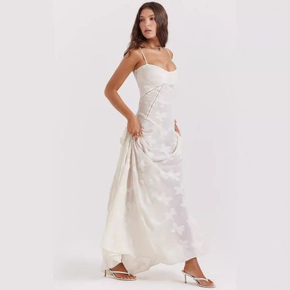 Dress for Women – Chiffon – Slim Fit – Spaghetti Straps – Embroidered Evening Dress
