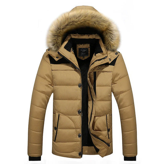 Men’s Jacket - Quilted Shell - Slim Fit - Removable Faux Fur Hood - Ribbed Cuffs