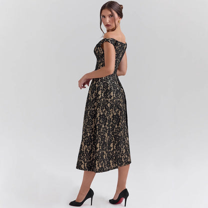Kjole til dame – Off-Shoulder – Blonde – Tettsittende liv – Åpen rygg – A-linjeform