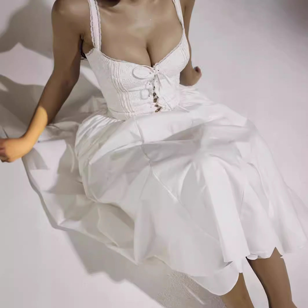 Dress for Women – Midi Length – Fitted Bodice – Lace – Off-Shoulder – Flowing Skirt