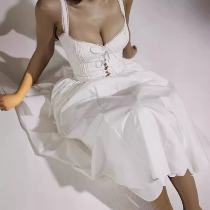 Dress for Women – Midi Length – Fitted Bodice – Lace – Off-Shoulder – Flowing Skirt