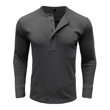 Men's Shirt Long Sleeve – Regular Fit – Cotton Blend – Henley Neck Casual Style