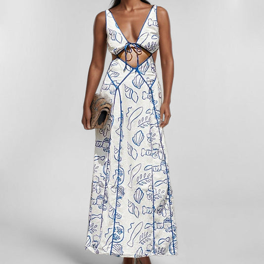 Maxi Dress Women – Light and Breathable – V-Neck with Cut-Out – Spaghetti Straps – Relaxed Fit