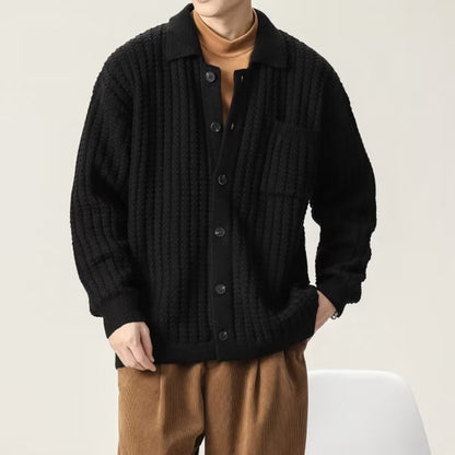Men's Cardigan - Button Closure - Textured Knit - Casual Sweater