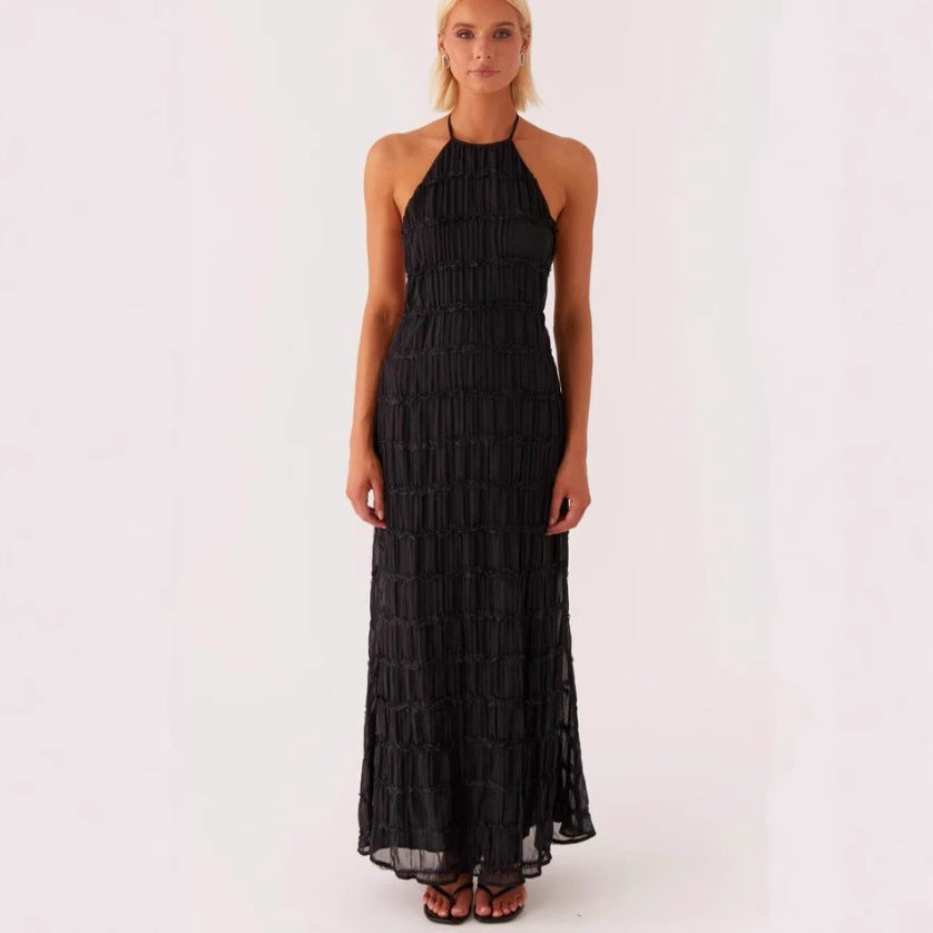 Dress for Women – Maxi Length – Halterneck – Ruched Bodice – Lace – Relaxed Fit