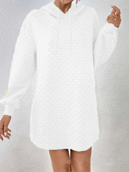 Dress for Women – Hoodie Style – Relaxed Fit – Textured Check Pattern