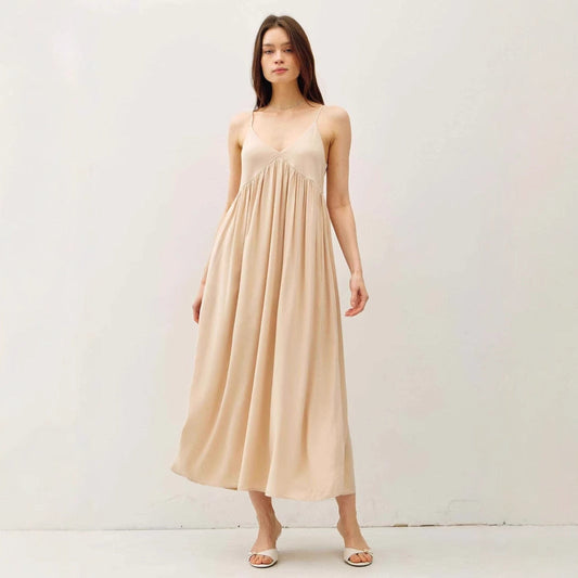Dress for Women – Maxi – Light Fabric – V-Neck – Spaghetti Straps – Loose Fit