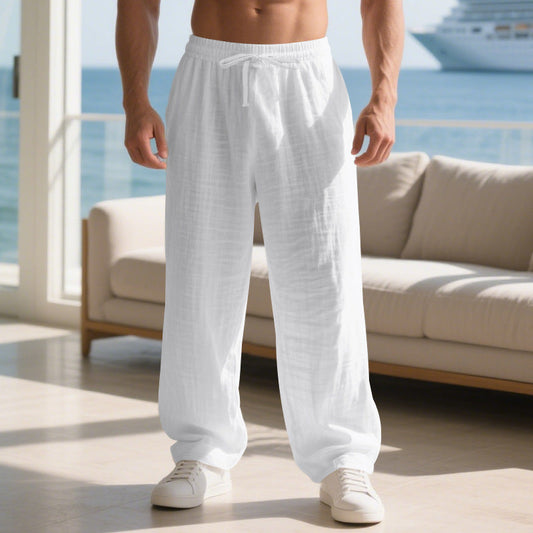 Men's Trousers – Relaxed Fit – Light Cotton – Drawstring Waist – Side Pockets