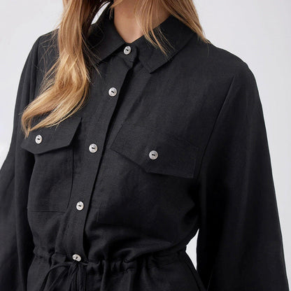 Dame Romper – Bomull Linblanding – Avslappet Passform – Knapper – Snøring i Midjen
