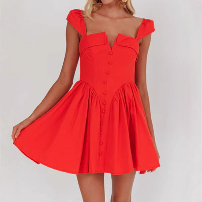 Dress for Women – Sleeveless – Fitted Bodice – Pleated A-line Skirt – Short Length