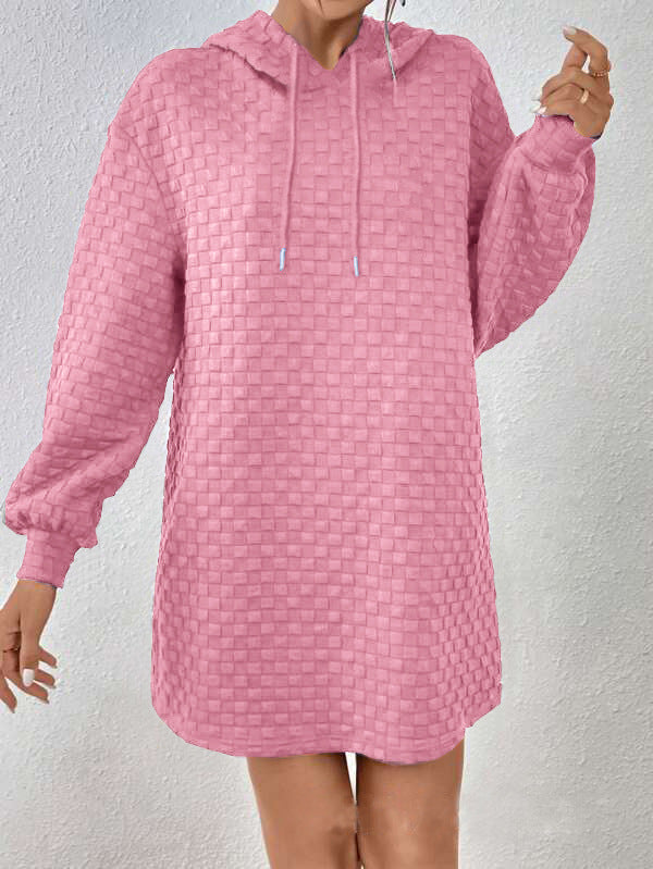 Dress for Women – Hoodie Style – Relaxed Fit – Textured Check Pattern