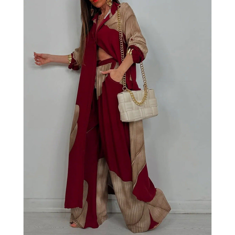 Women's Two-Piece Set – Long Shirt with Relaxed Fit – Wide Airy Trousers
