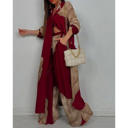 Women's Two-Piece Set – Long Shirt with Relaxed Fit – Wide Airy Trousers