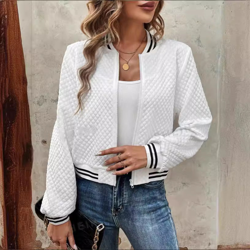 Women's Bomber Jacket – Quilted Design – Relaxed Fit – Stand Collar – Zipper