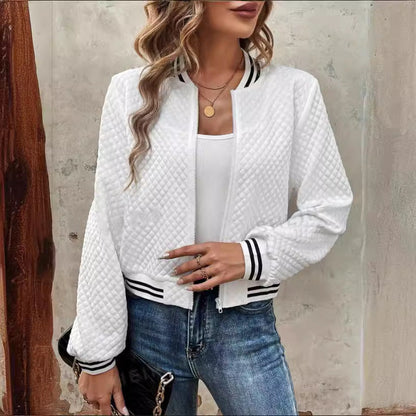Women's Bomber Jacket – Quilted Design – Relaxed Fit – Stand Collar – Zipper