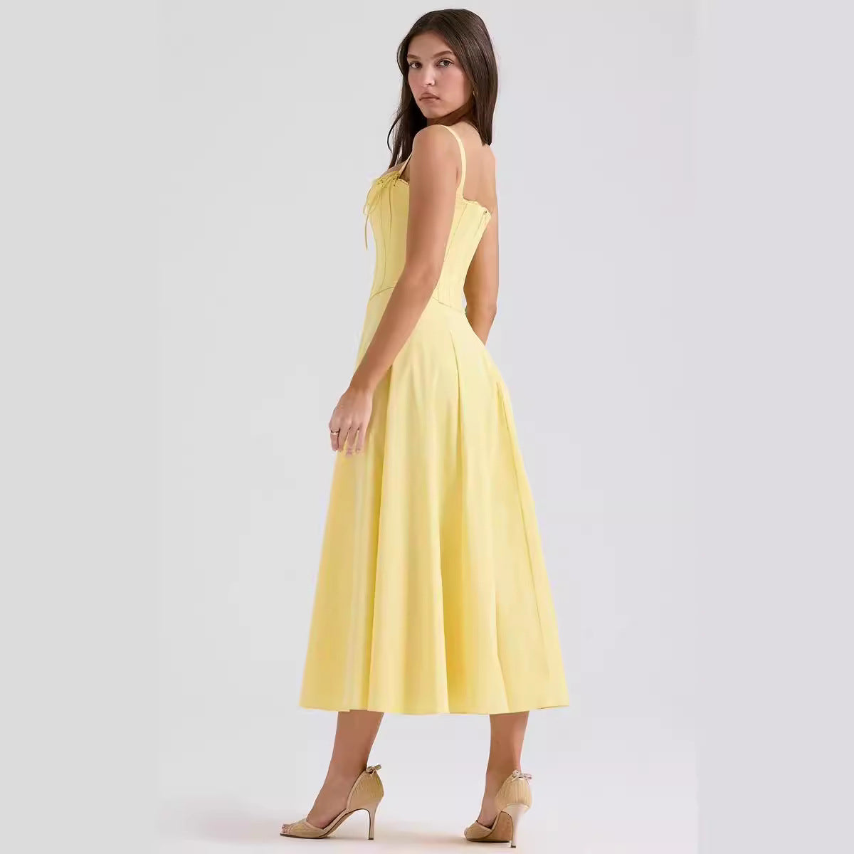 Dress for Women – Midi Length – Slim Fit – Corset Bodice – Thin Straps