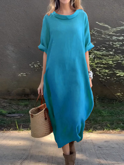 Dress woman – Oversized fit – Cotton blend – Mid-length sleeves – Asymmetric hem
