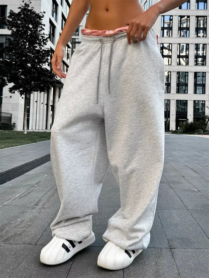 Women's Casual Pants – Wide Legs – Relaxed Fit – Soft Knitted Fabric – Drawstring Waist